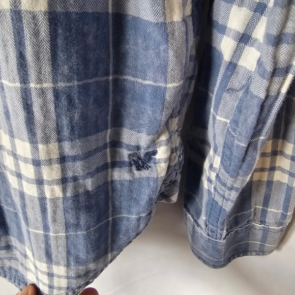 American Eagle Vintage Boyfriend Plaid Western Shirt Blue White Women's S - Picture 4 of 7